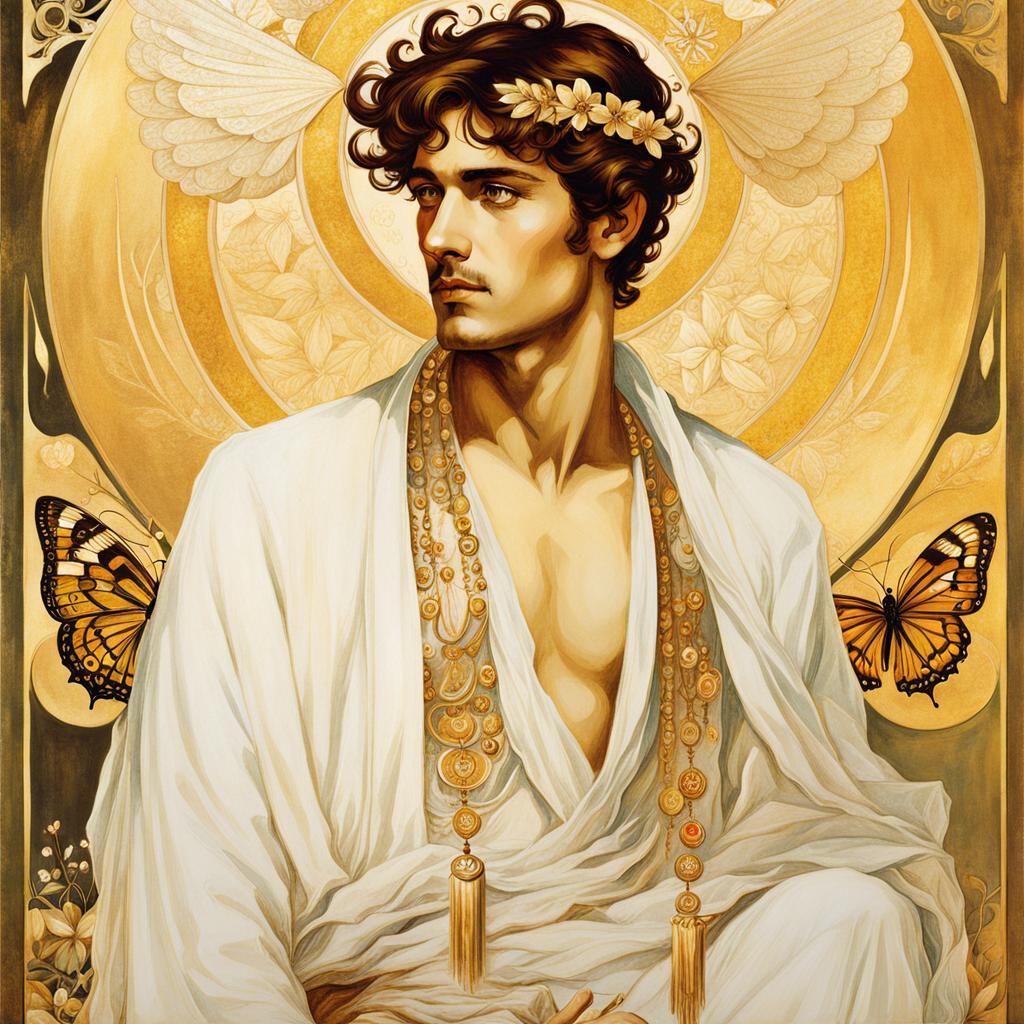 Golden Man Drawn to Flame: Art Nouveau Mural