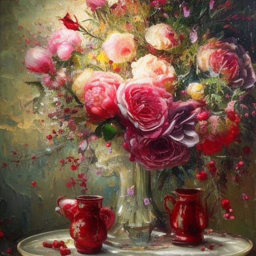 Christmas Floral Still Life in Impasto Acrylic