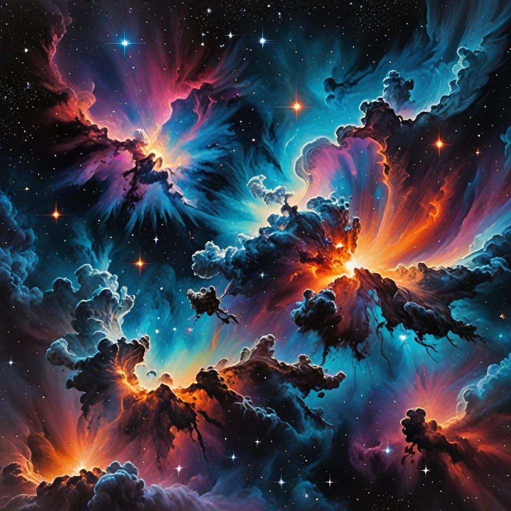 Deep Space Oil Painting of Frozen Nickel Clouds and Dark Mat...