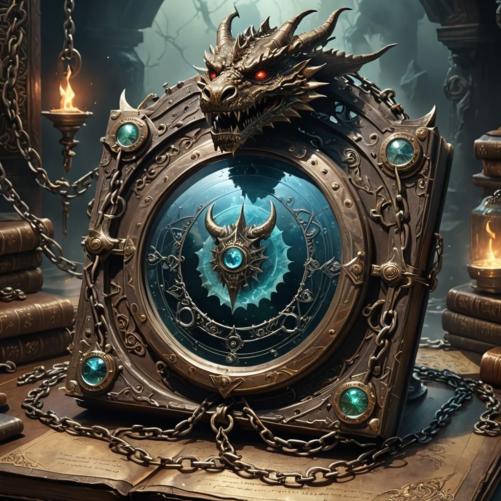 Elven Mirror with Dragon Hologram, Fantasy Illustration