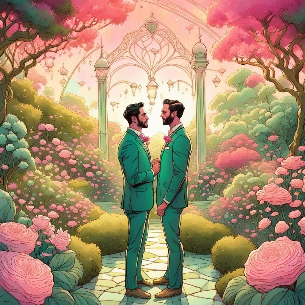 A Pastel Comic Book Wedding of Two Men