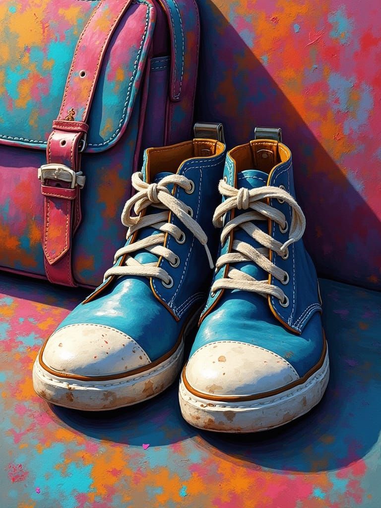 School Shoes and Satchel in Graffiti Art Style