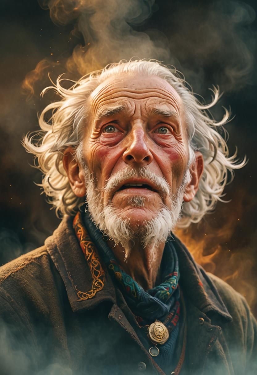 Old Man Gazing Upwards in Nordic Folklore Setting