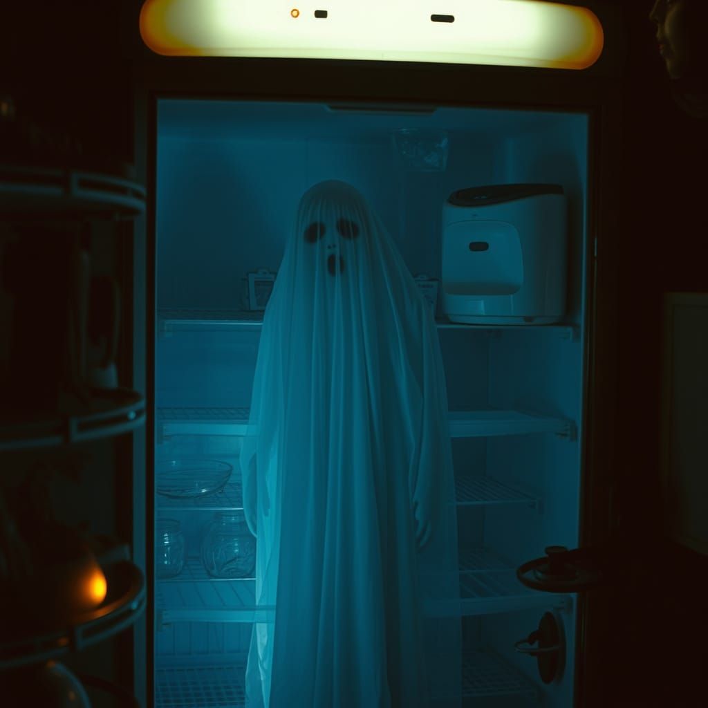Ghostly Figure in a Retro Refrigerator