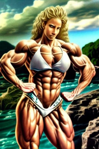 Beautiful Blonde Female Muscle Competitor in Anime Art