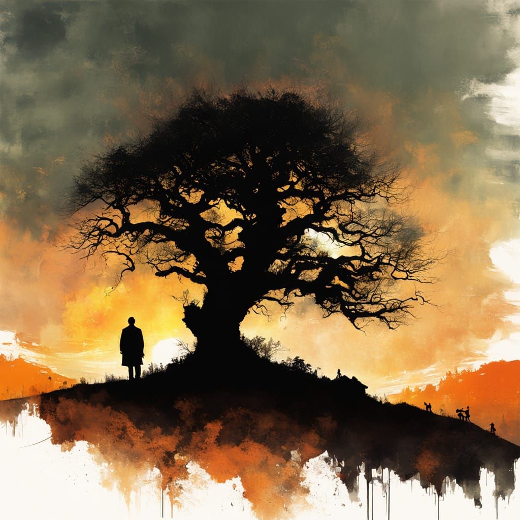 Lone Tree Silhouette at Sunset with Orange Pop