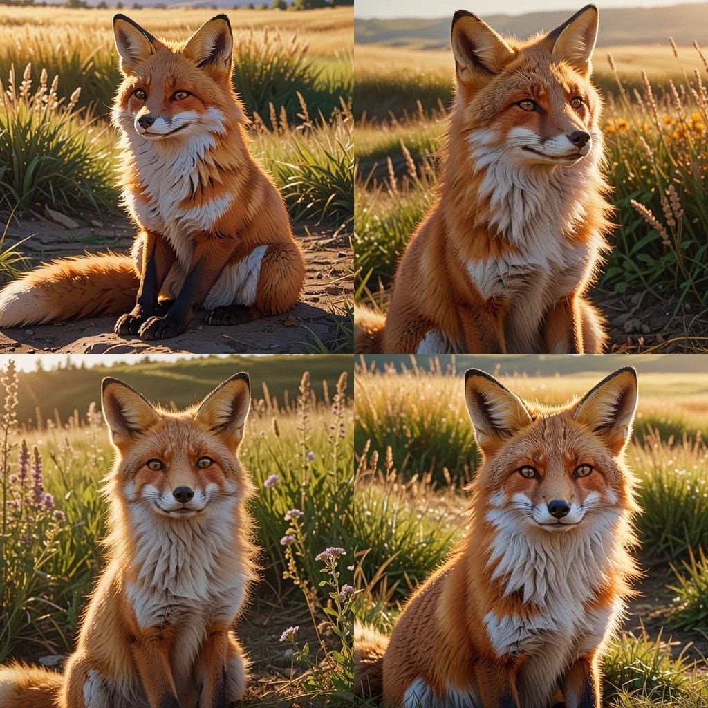 Relaxed Fox in Anime Style on the Prairie