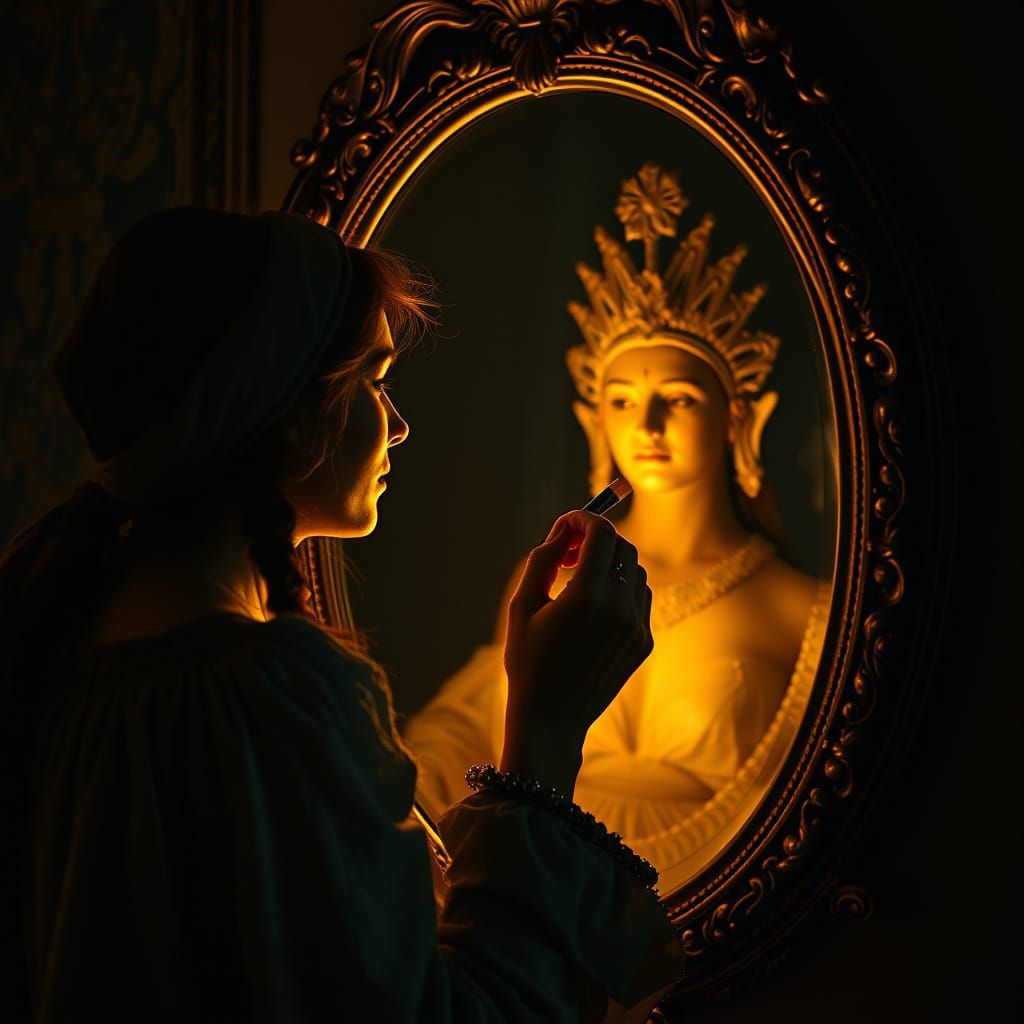 Poor Lady Transforms into Goddess in Magical Mirror