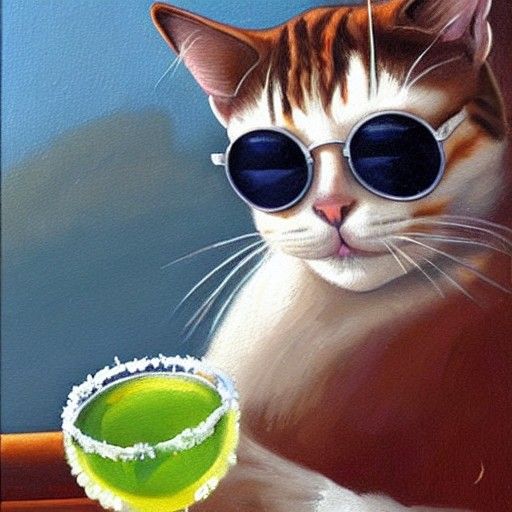 Cat Sipping Margarita: An Oil Painting