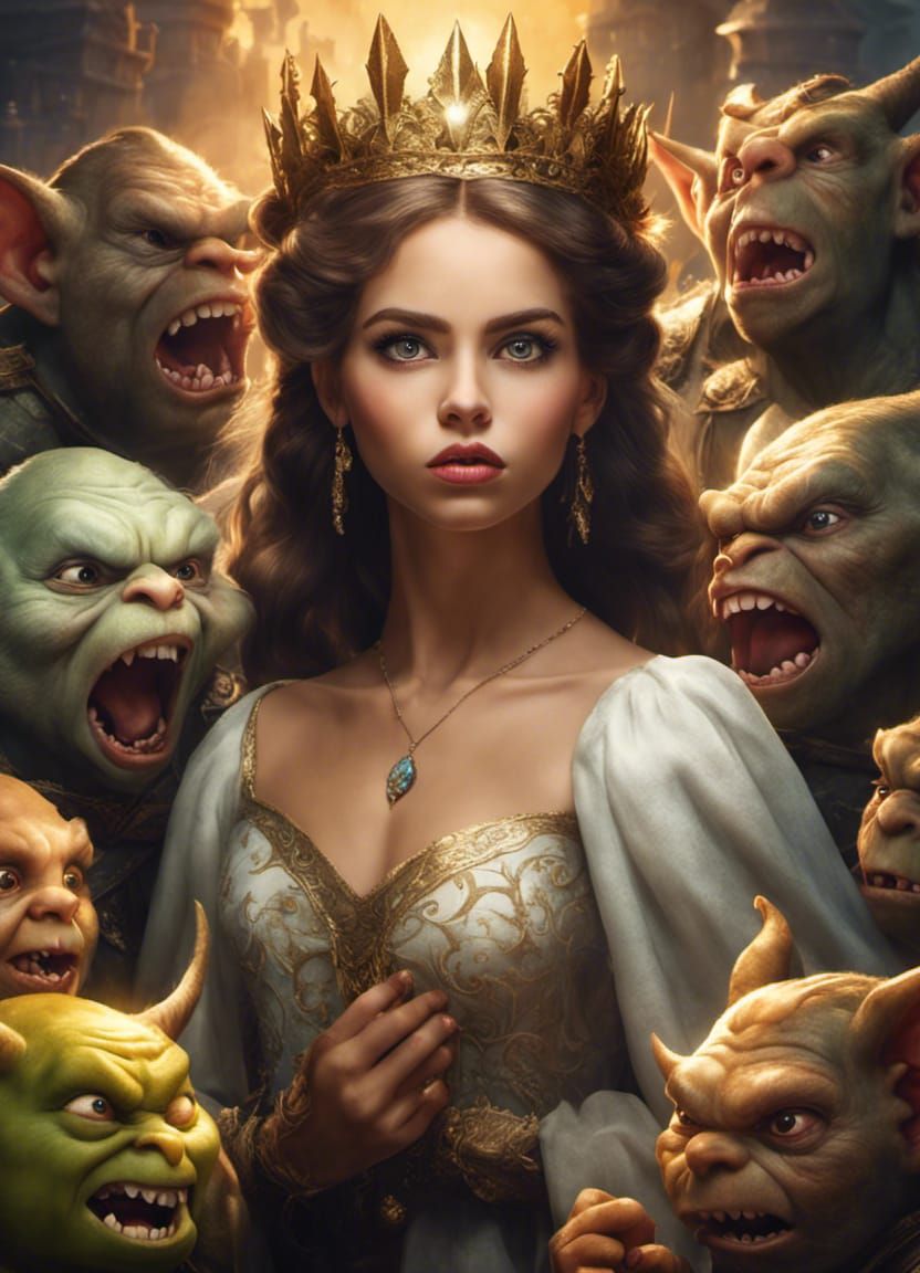 Frightened Princess Surrounded by Goblins Portrait