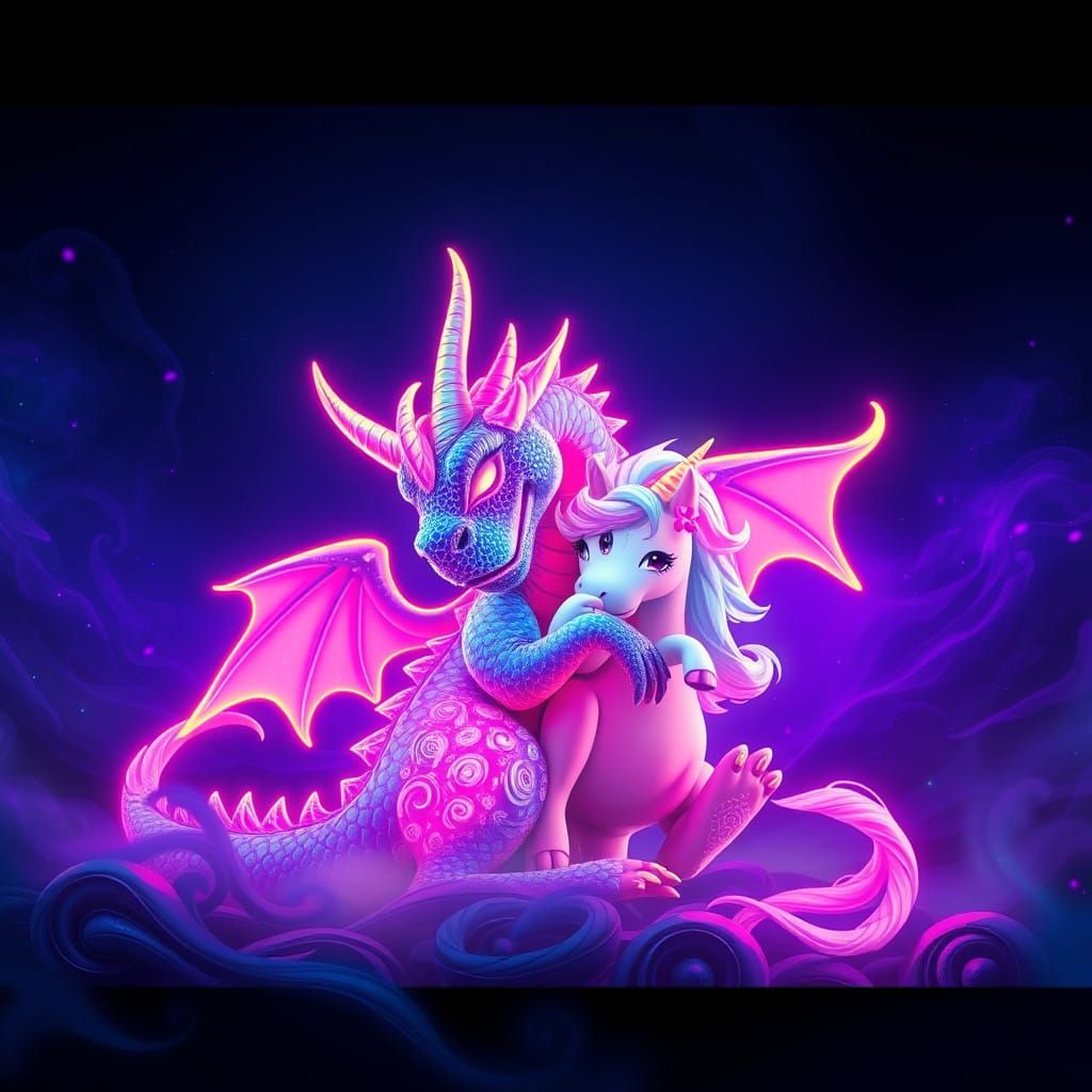 Surreal Fantasy Scene in Neon Color Palette