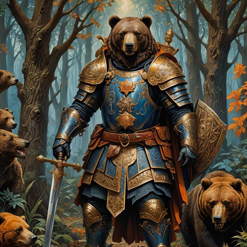 Jewish Bear Warrior in Mystical Forest, Fantasy Art
