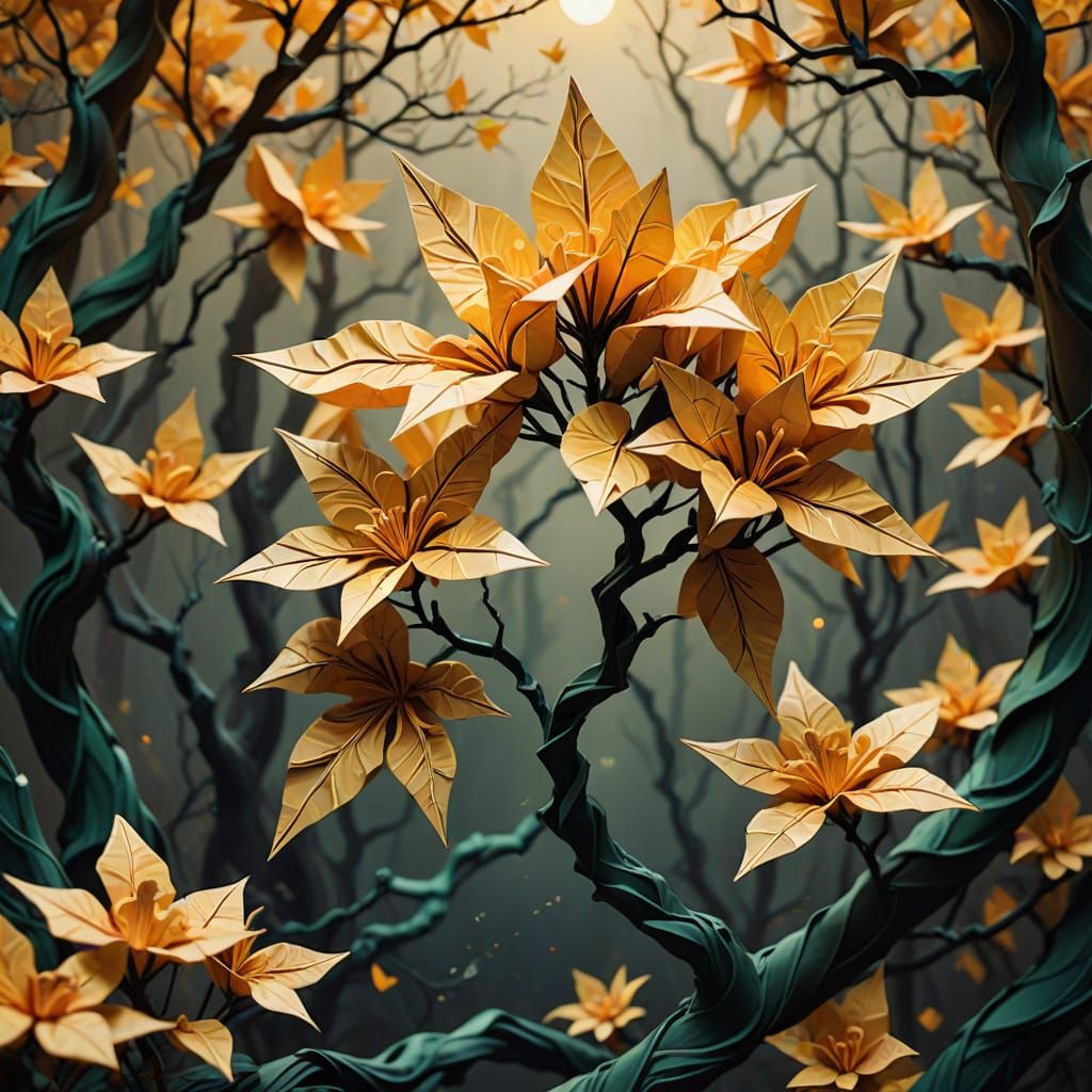 Ethereal Origami Tree Blooms with Mysterious Glyphosate Vine...