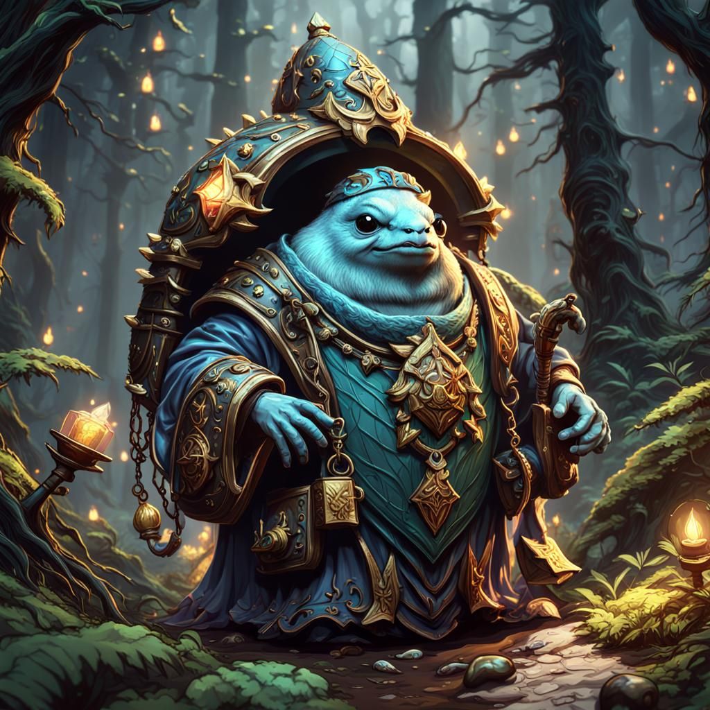 Adorable Slug Cleric in Dark Forest, Digital Art