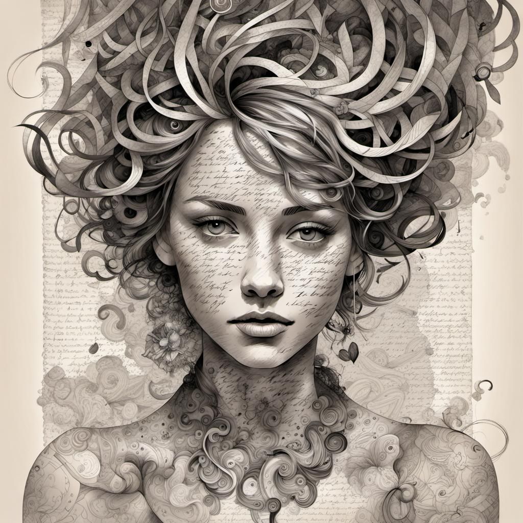 Monochrome Portrait with Book Page Hair Ornaments