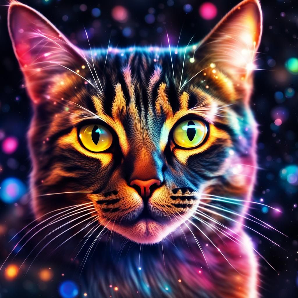 Cosmic Cat in Holographic Astral Illustration