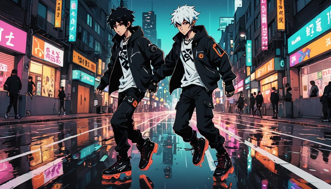 Anime Goth Boy on Rollerblades in Jet Set Radio Style