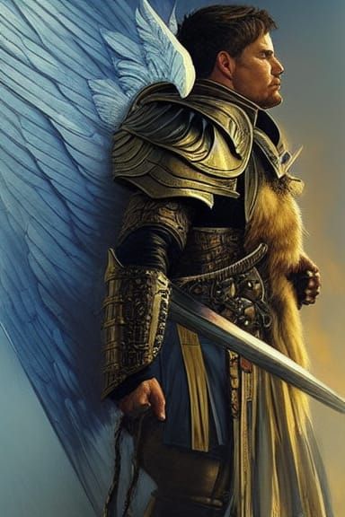 Warrior Angel Ready for Battle: Hyperrealistic Digital Art