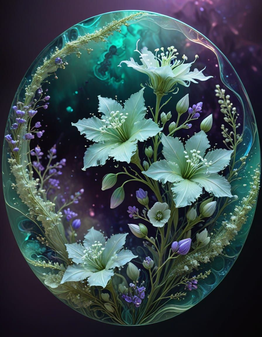 Alcohol Ink Art: Pale Green Larkspur and Baby's Breath