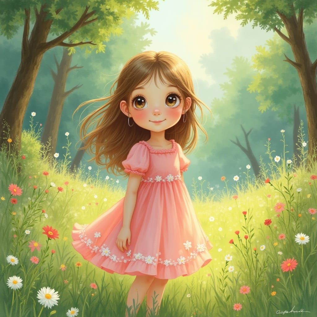 Whimsical Faerie Girl in a Lush Meadow