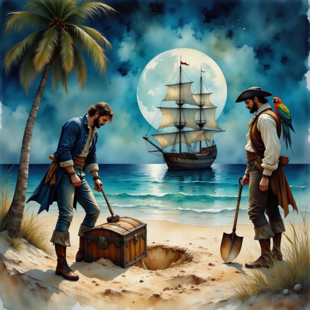 Burying our treasure one summer night by the sea