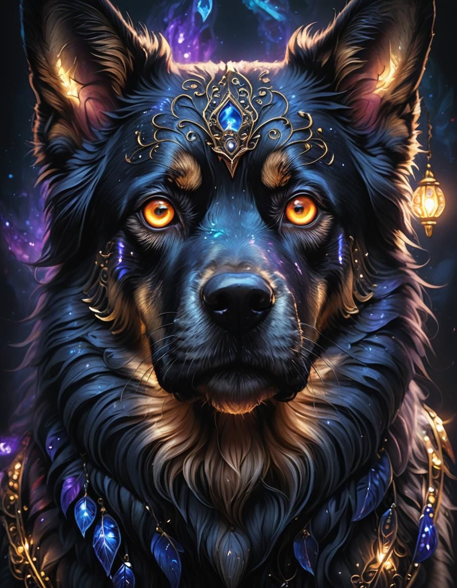 Mystic Dog Portrait in Art Nouveau Style