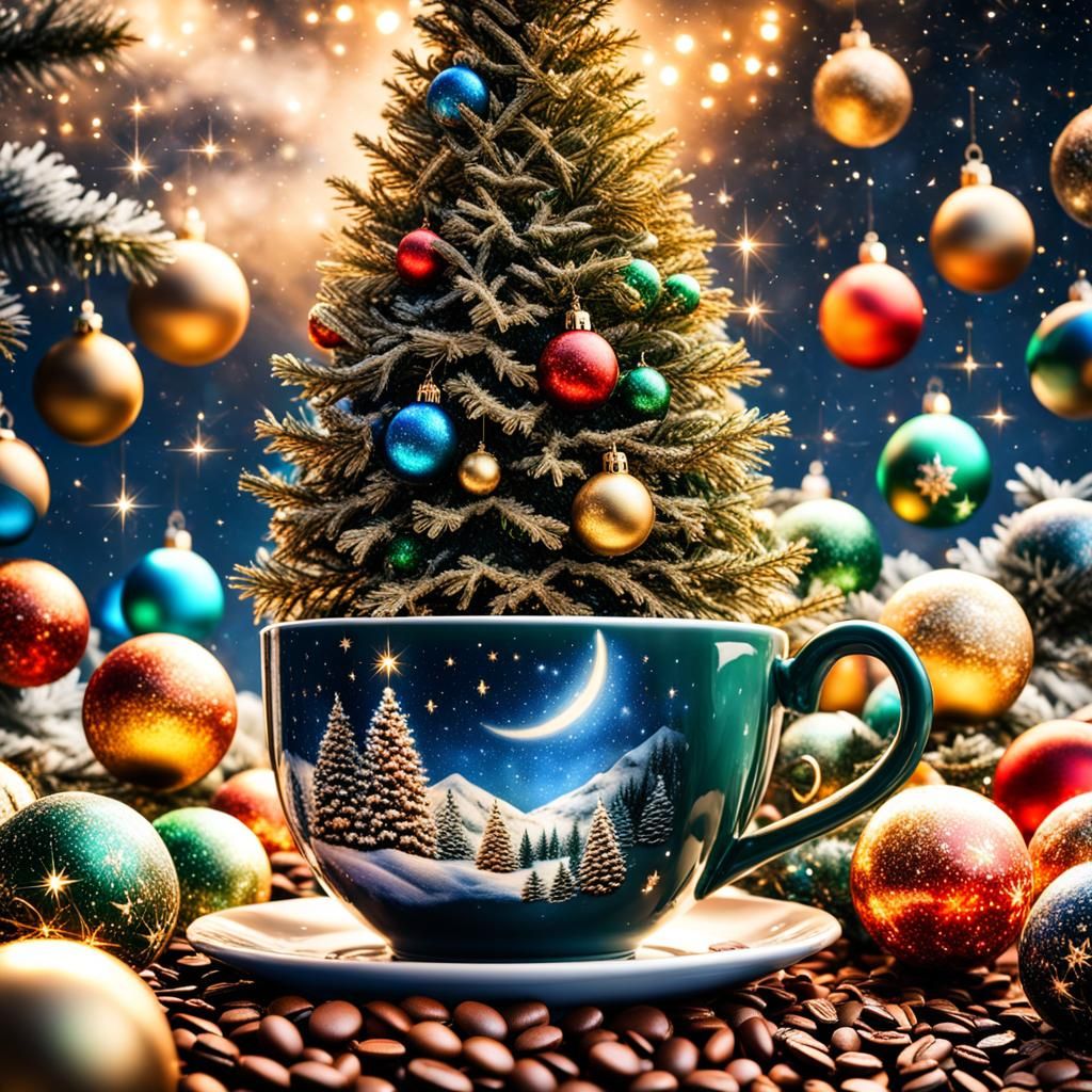 Starry Christmas Tree with Coffee Cups