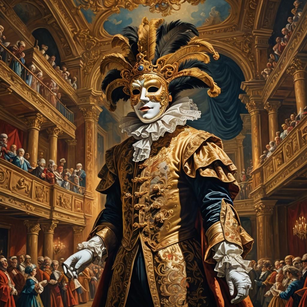 Masked Opera Singer in Commedia dell'Arte Style