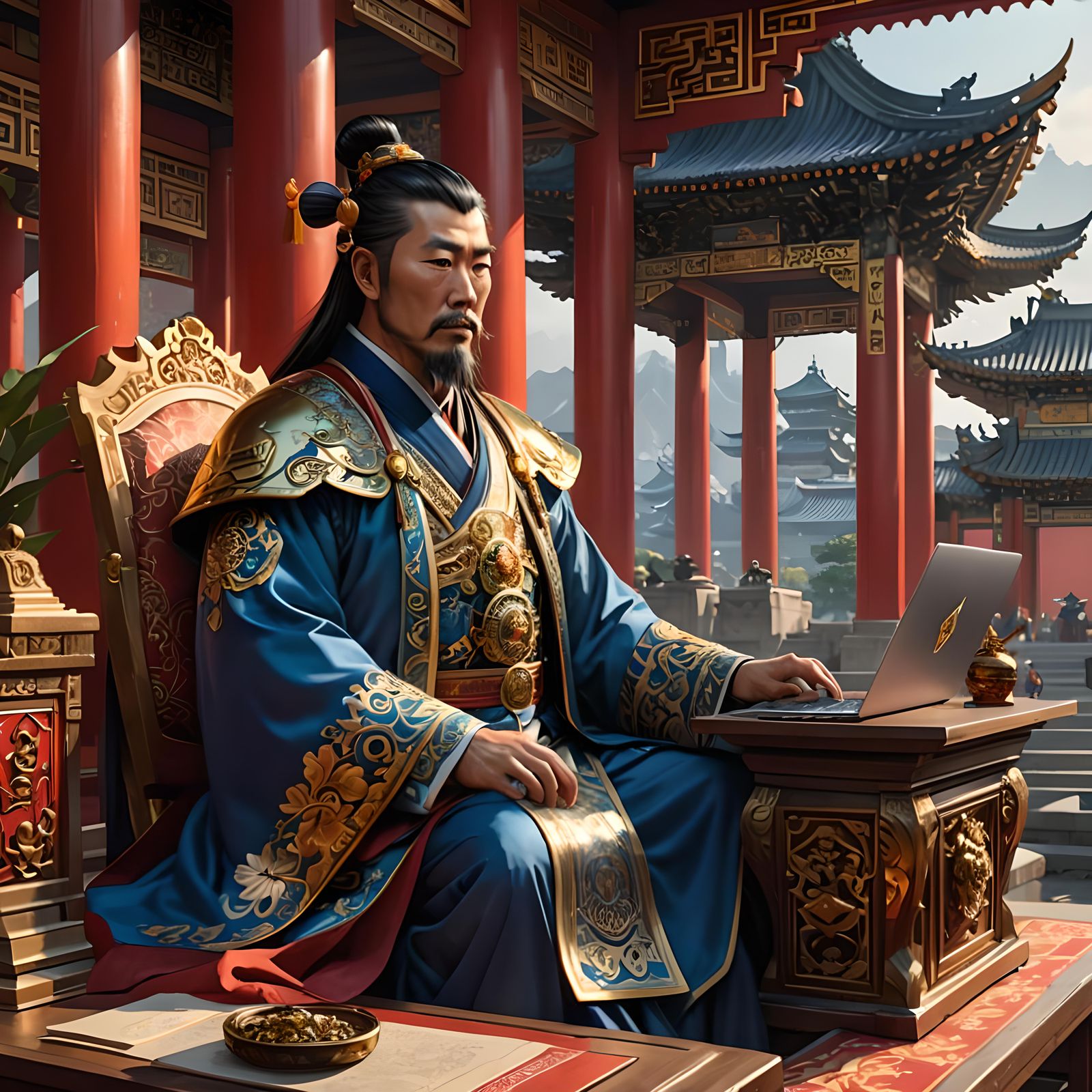 Emperor Qing: Hyperdetailed Portrait in Imperial Palace