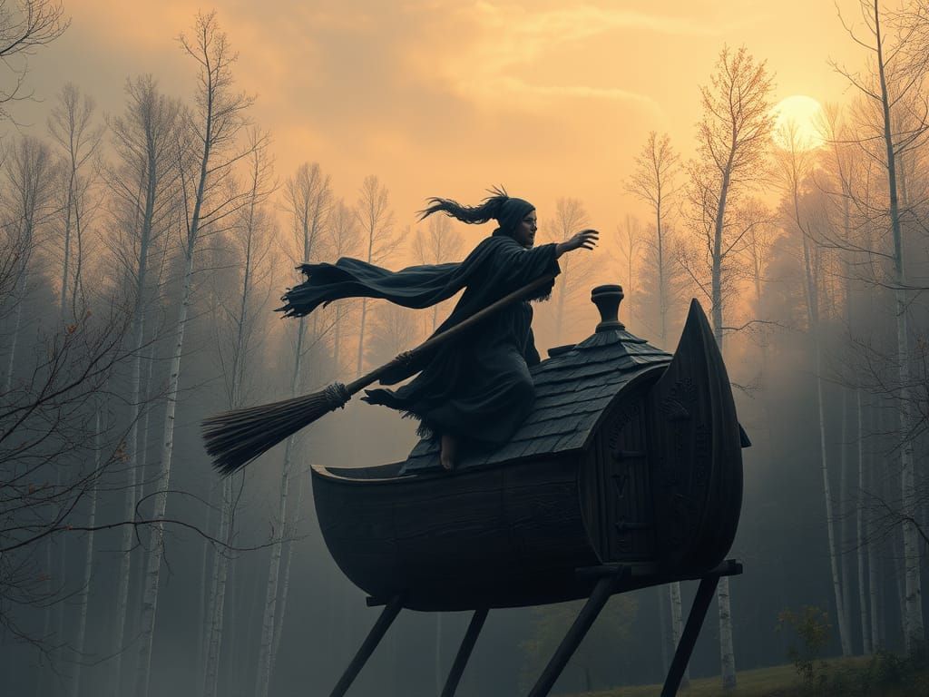 Baba Yaga Conquers the Slavic Night in Hyperrealistic 8k