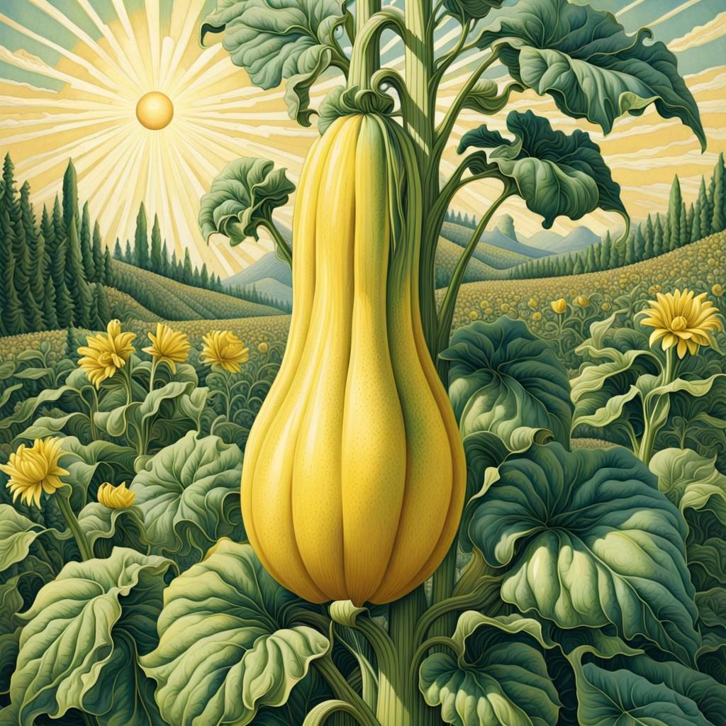 Vertical Summer Squash in Art Deco Style