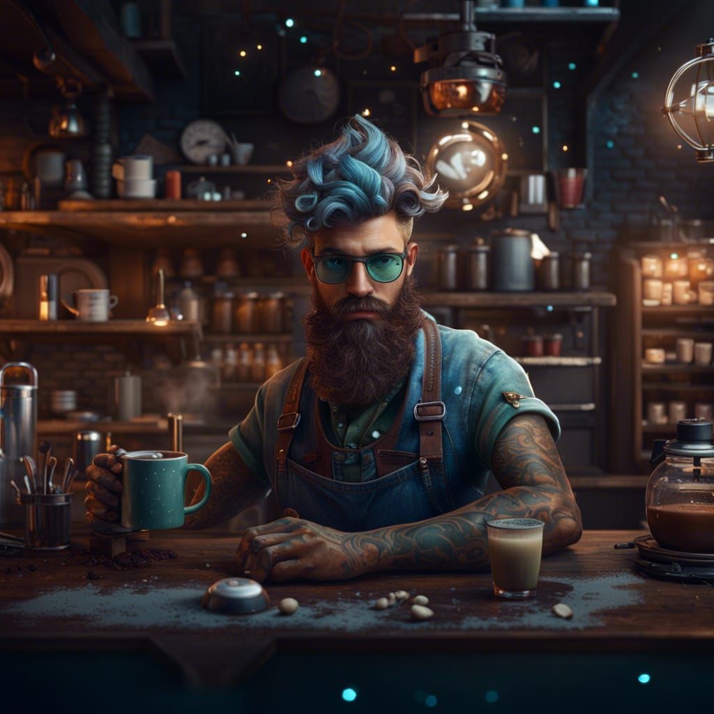 Hipster Barista: Detailed Matte Painting