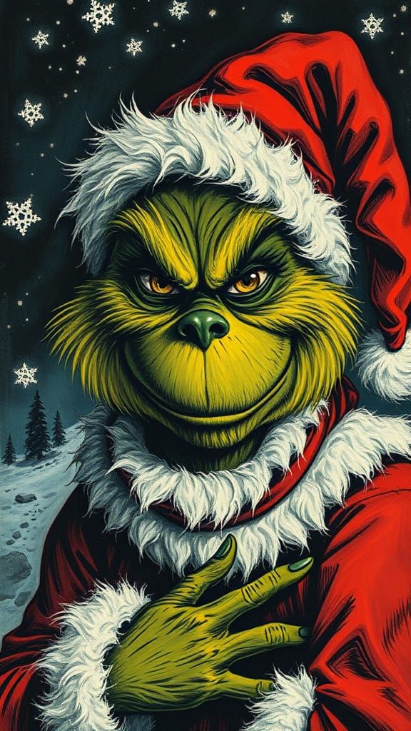 Surreal Grinch Portrait Blends Afro-Futurism and Scratchboar...