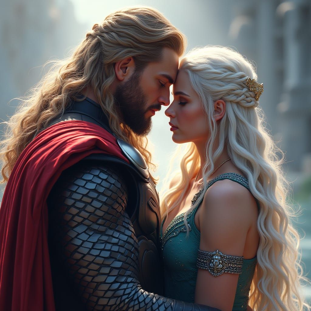 Thor and Daenerys on Bifrost Bridge with Norse Realms