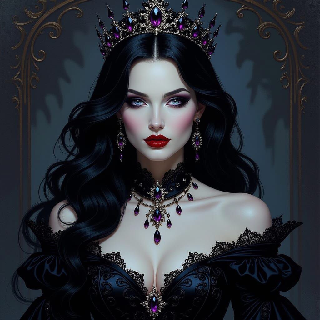Gothic Vampire Queen Portrait in Impasto Oil Style