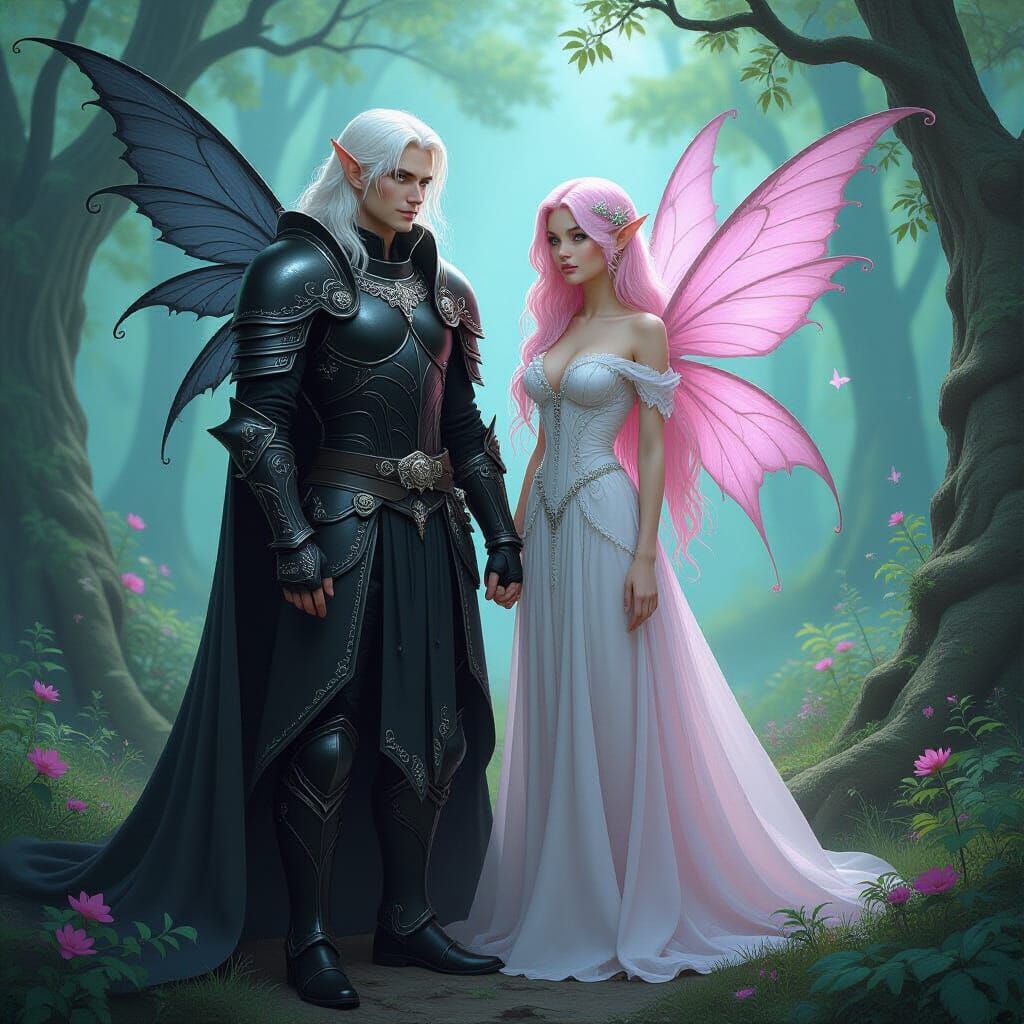 Dark Fairy and Pink-Haired Fairy in Forest