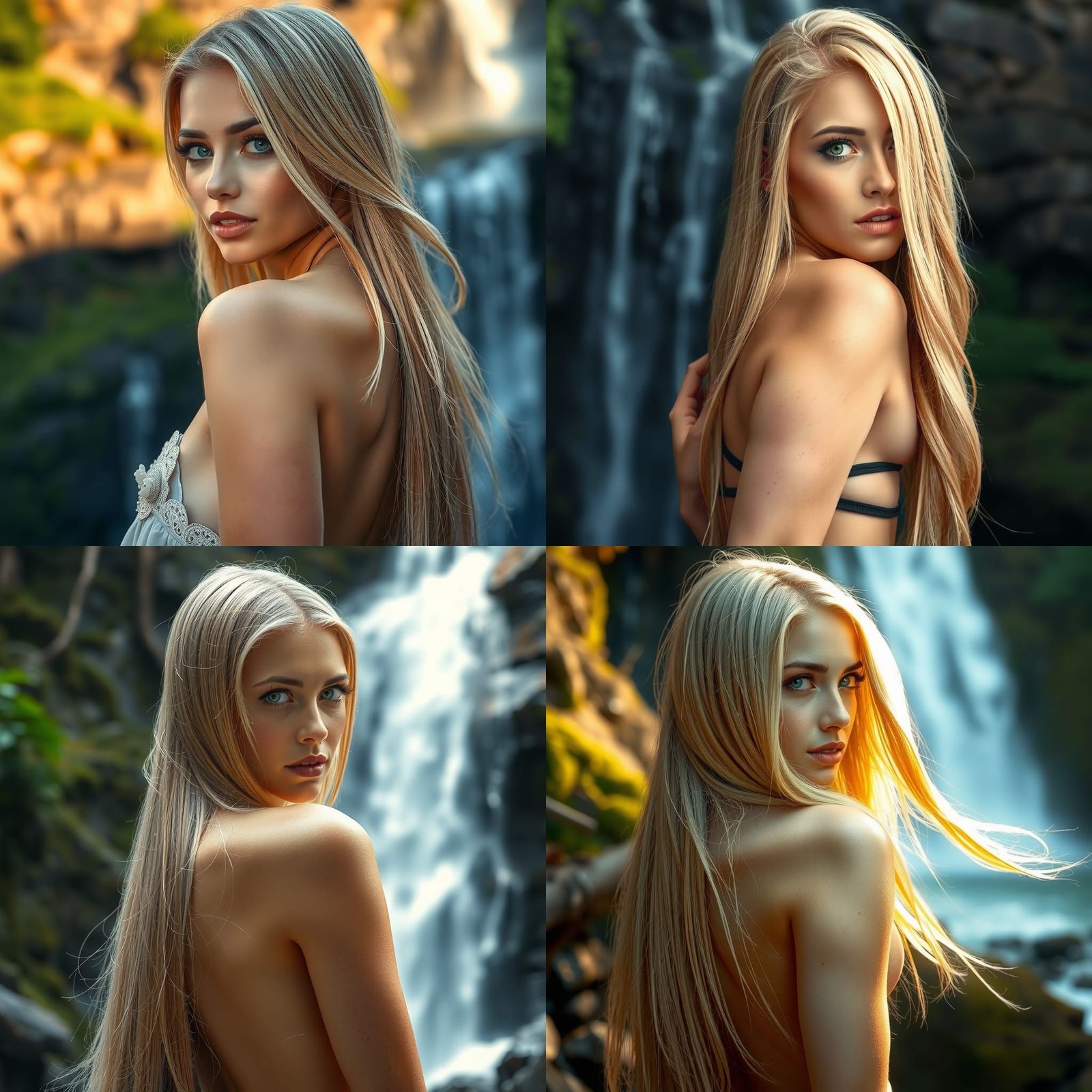 Vibrant Portrait of Woman with Waterfall Background