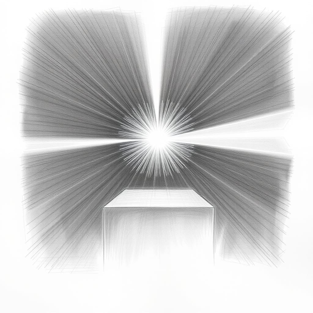 Prism Refracting Light in Scientific Pencil Drawing