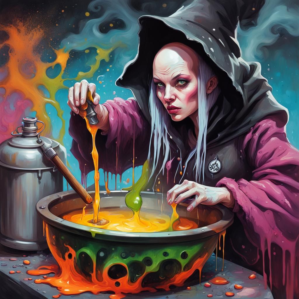 Evil Witch Brews Poison: Graffiti Art Style