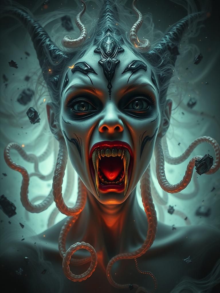 Mystical Creature with Cosmic Tentacles in Gothic Style