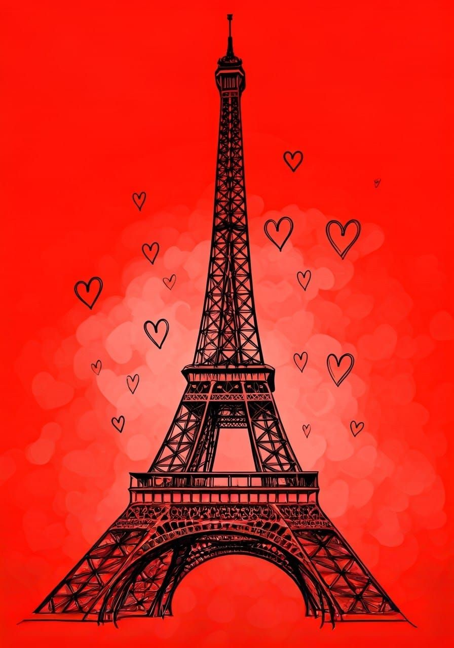 Dreamy Eiffel Tower in Whimsical Heart-Shaped Wonderland