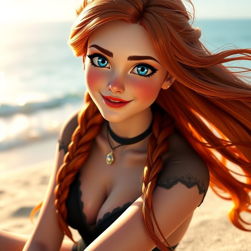 Anna from Frozen Portrait with Flowing Red Hair