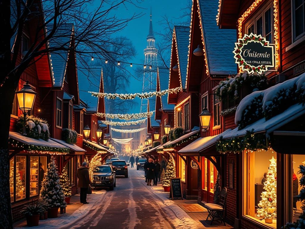 Romantic Christmas Eve Scene in a Snowy Small Town