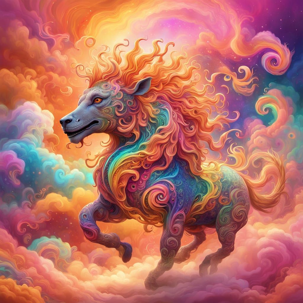 Psychedelic Fantasy Creature Dance in Surreal Digital Art