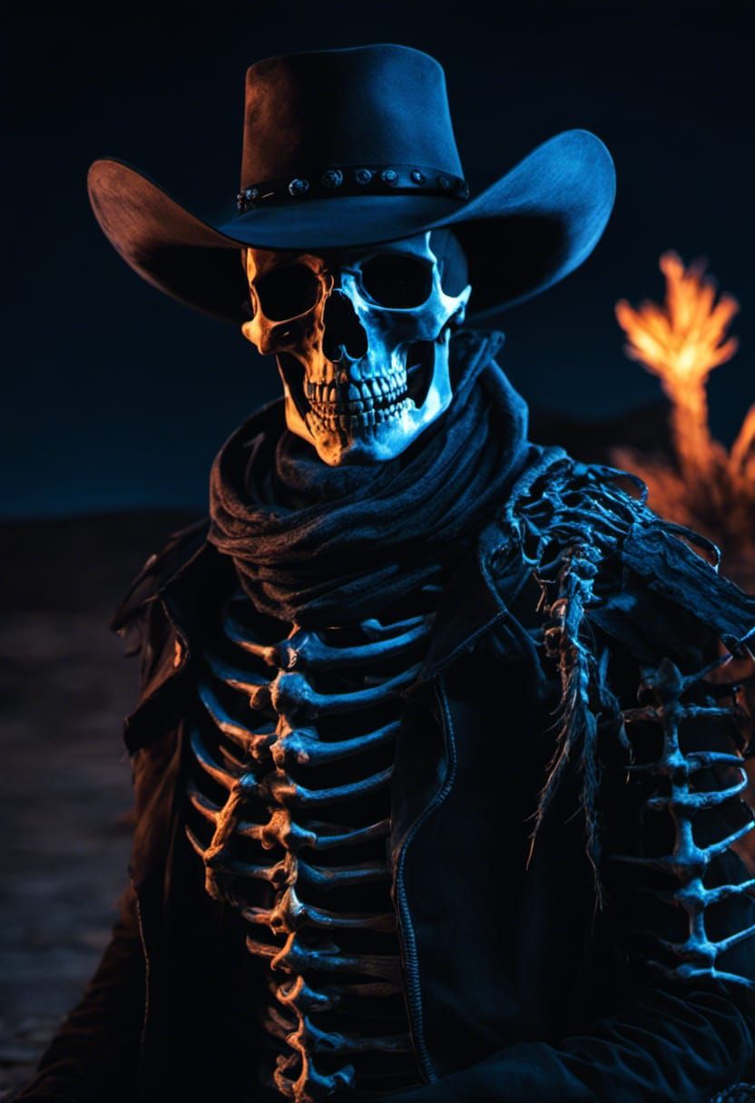 Skeletal Cowboy in Desert Night Fantasy