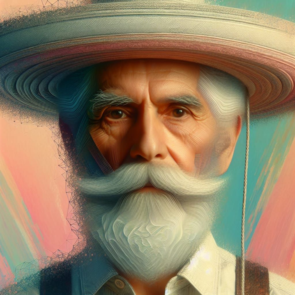 Hispanic Man with Sombrero Portrait in Pastel Hues