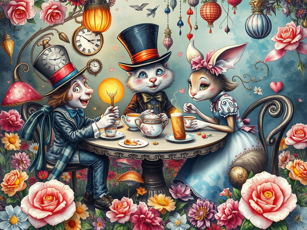 Alice in Wonderland Tea Party, Watercolor Illustration
