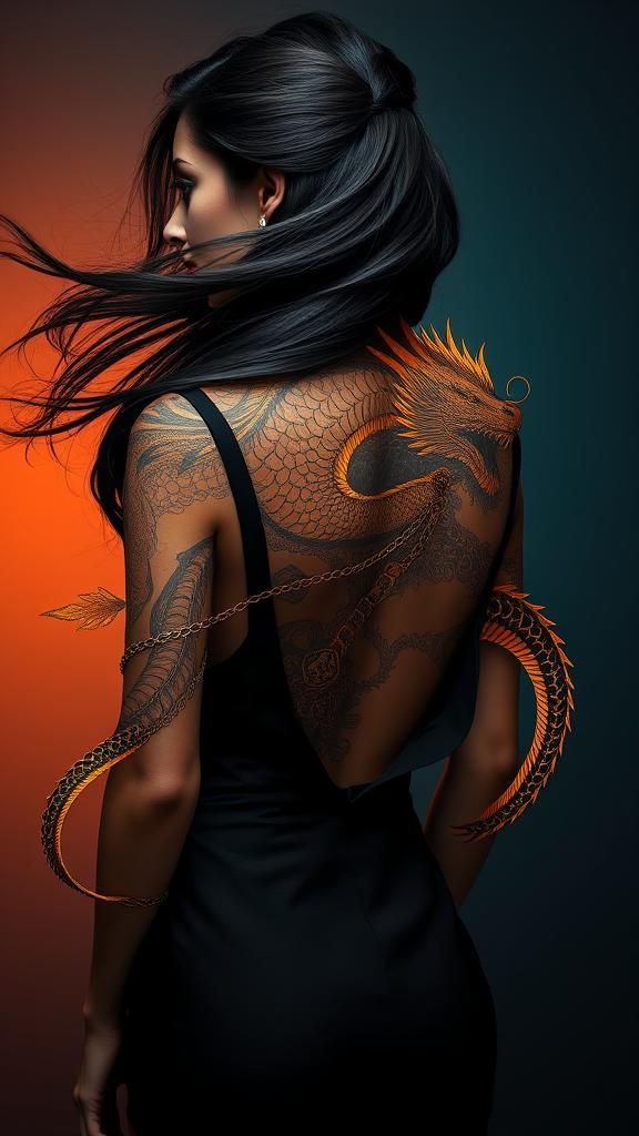 Dragon Tattoo Art in a Moody, Photorealistic Style