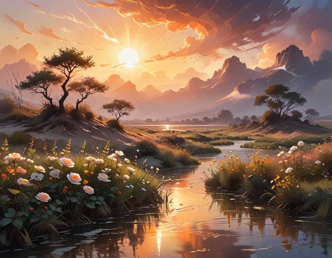 Fisher in Flooded Delta: Watercolor and Ink Illustration