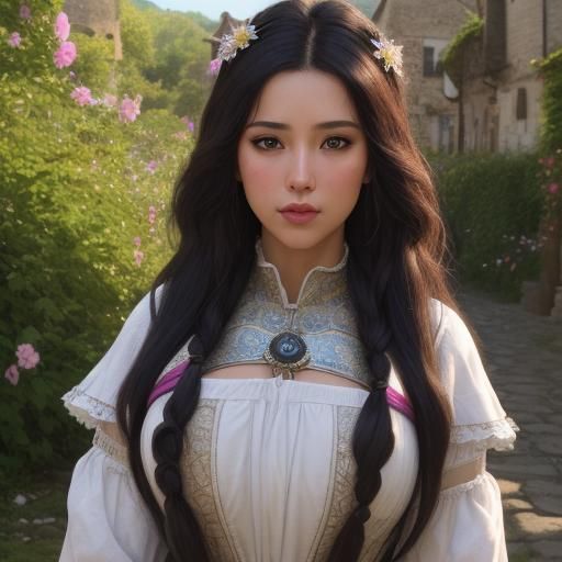 Medieval Peasant Woman Portrait in Hyperrealistic Style